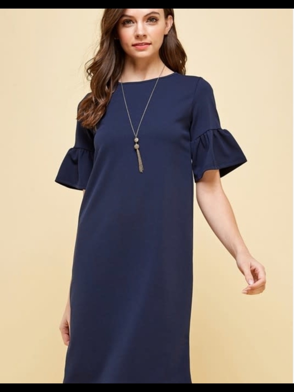 J. Crew Navy Midi Dress with Ruffle Short Sleeves